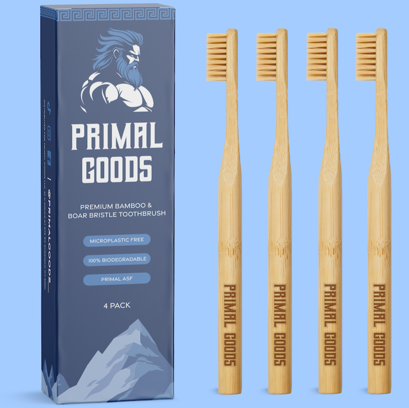 Premium Bamboo & Boar Bristle Tooth Brush- (4-pack) Microplastic Free, Biodegradable