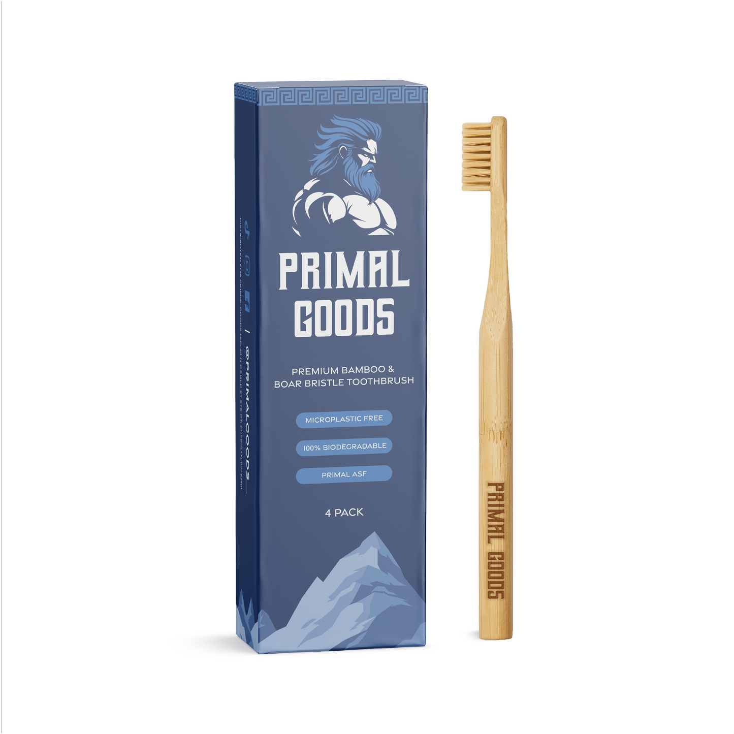 Premium Bamboo & Boar Bristle Tooth Brush- (4-pack) Microplastic Free, Biodegradable